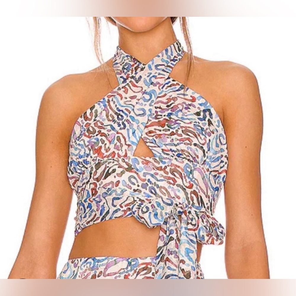 Amanda Uprichard Colorful Criss-Cross Crop Laverna Top